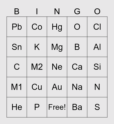 Periodic Table Bingo Card