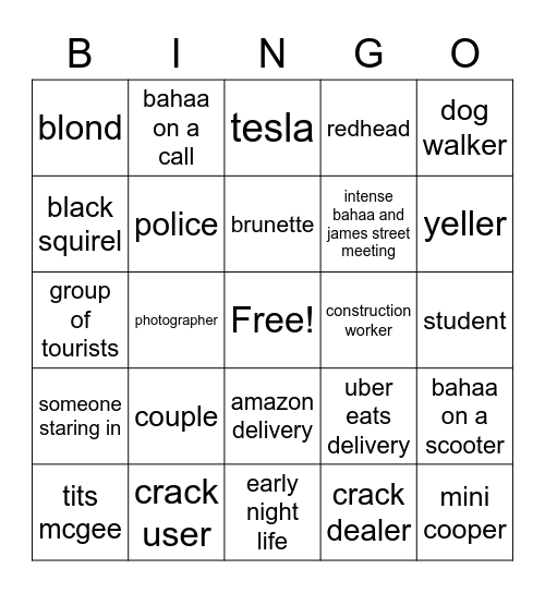 nformal street Bingo Card