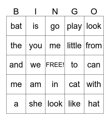 Popcorn Words Bingo Card