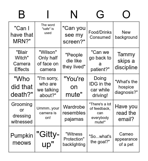 Hospice IDG Bingo Card