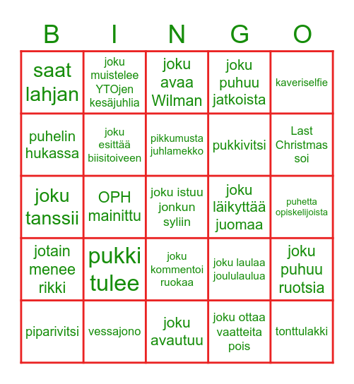 Pikkujoulubingo Card