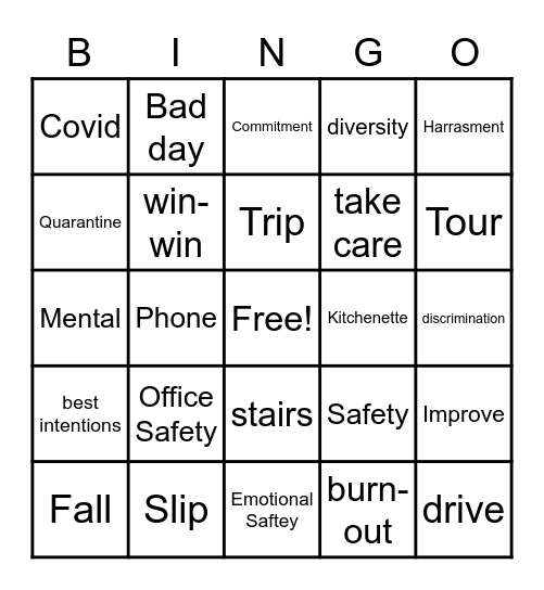 Office Safety Bingo Card