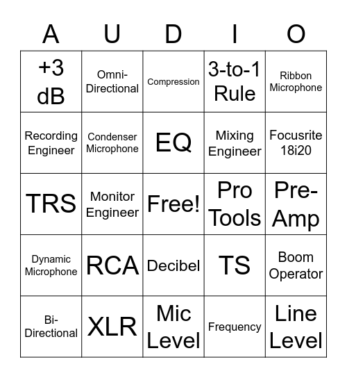 Audio Review Bingo Card