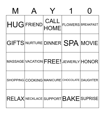 MOTHER' S  DAY Bingo Card