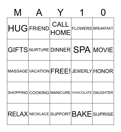 MOTHER' S  DAY Bingo Card