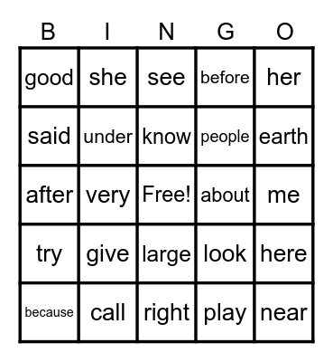 2nd Grade Unit 2 Wk 3 Sight Words Bingo Card