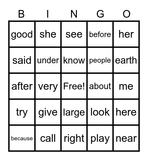 2nd Grade Unit 2 Wk 3 Sight Words Bingo Card