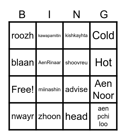 Indspire Michif Bingo Card