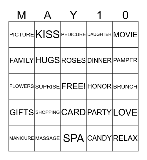 MOTHER' S  DAY Bingo Card