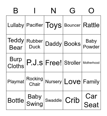 Olivia's Baby Shower Bingo Card