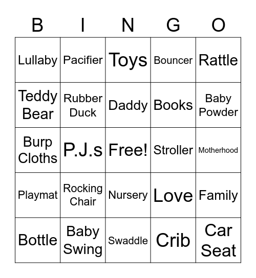 Olivia's Baby Shower Bingo Card