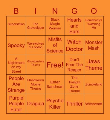 SPOOKY SONG HALLOWEEN BINGO Card