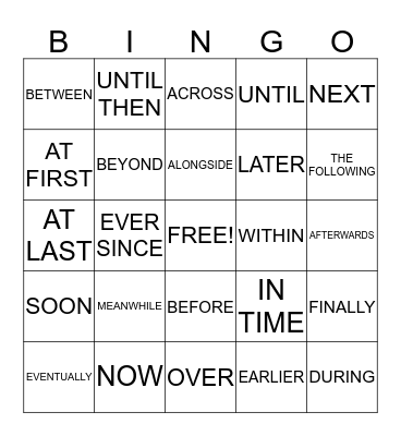 SPACE & TIME TRANSITIONS Bingo Card