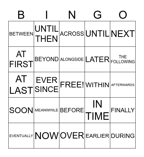 SPACE & TIME TRANSITIONS Bingo Card