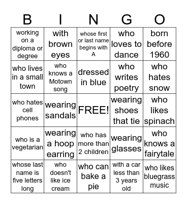 Somebody... Bingo Card