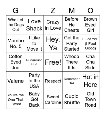 Karaoke Songs Bingo Card