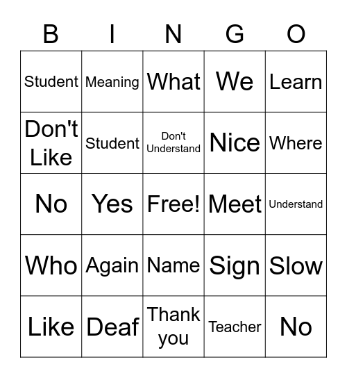 ASL 1 Review Bingo Card