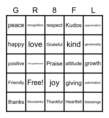 Gratitude Bingo Card
