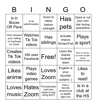 Getting to Know You Bingo Card