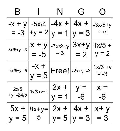 Write in Standard From Bingo Card