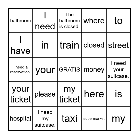 Duolingo TRAVEL Bingo Card Bingo Card