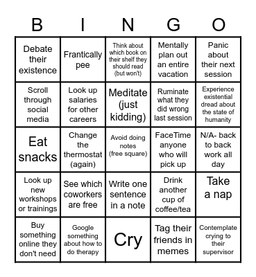 What Therapists Do Between Sessions Bingo Card