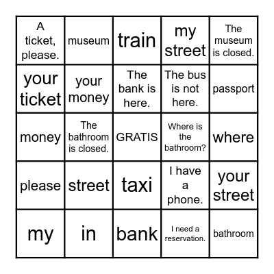 Duolingo TRAVEL Bingo Card Bingo Card