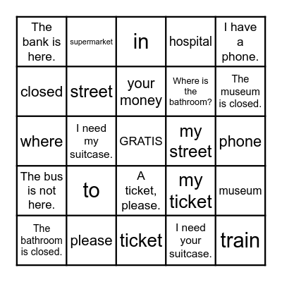 Duolingo TRAVEL Bingo Card Bingo Card