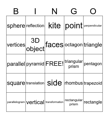 Geometry Bingo Card