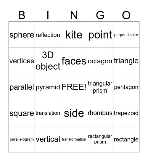 Geometry Bingo Card