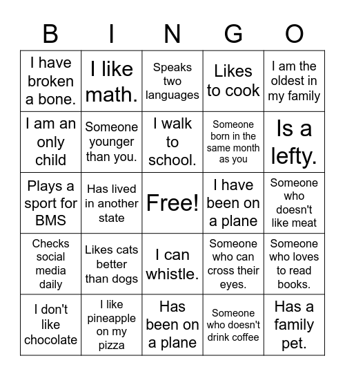 People Bingo Card