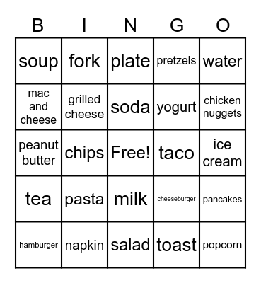 orange group: food items Bingo Card