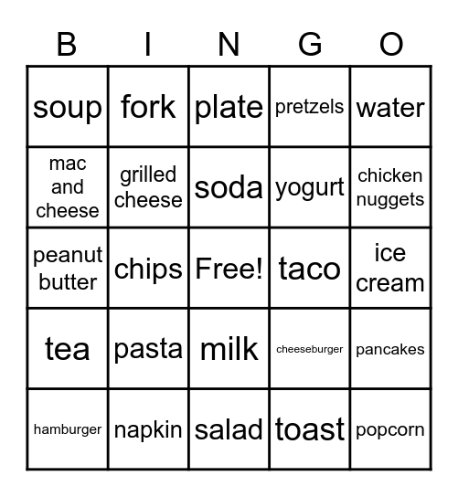orange group: food items Bingo Card