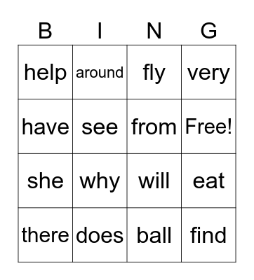 October sight words Bingo Card