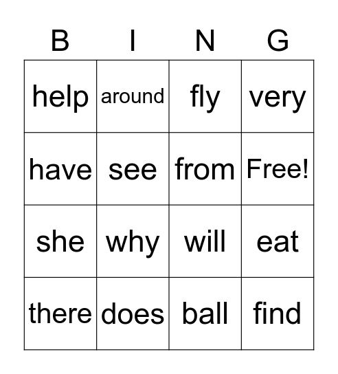 October sight words Bingo Card
