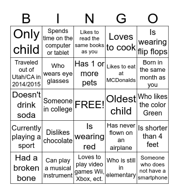 Hickman Family Reunion 2015 Bingo Card