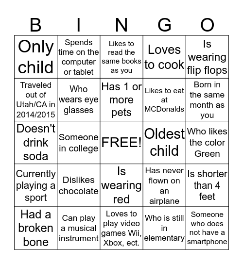 Hickman Family Reunion 2015 Bingo Card