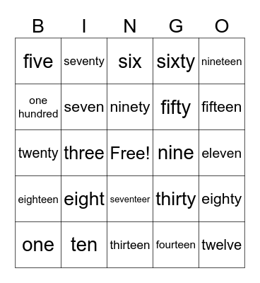 Number Words Bingo Card