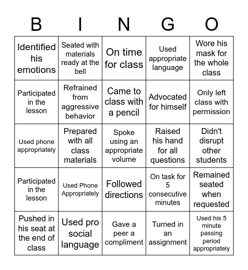 Untitled Bingo Card