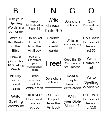 Bison Bucks Bingo Card