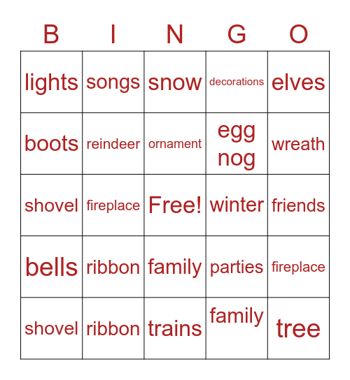 TT HOLIDAY BINGO Card