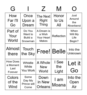 Disney Princesses Bingo Card