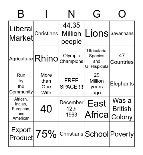 Kenya Bingo Card