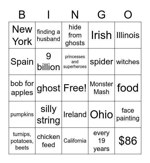 Halloween Bingo Card