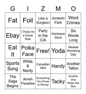 Weird AL Bingo Card