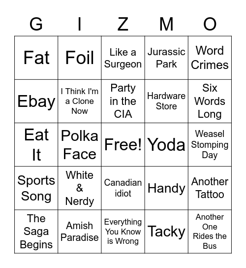 Weird AL Bingo Card