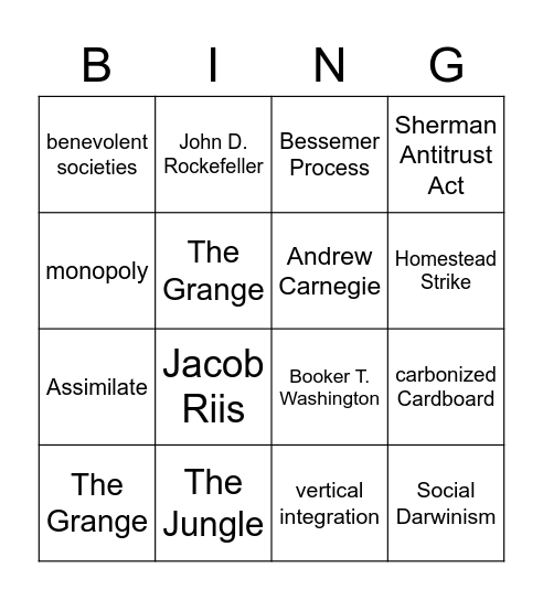 Second Industrial Revolution Bingo Card