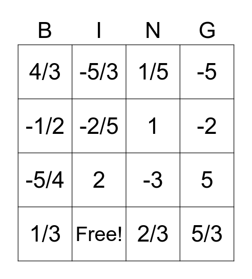 Slope Bingo Card