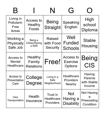 SES Healthcare Bingo Card