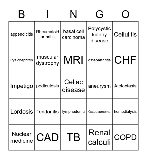 Diseases Bingo Card